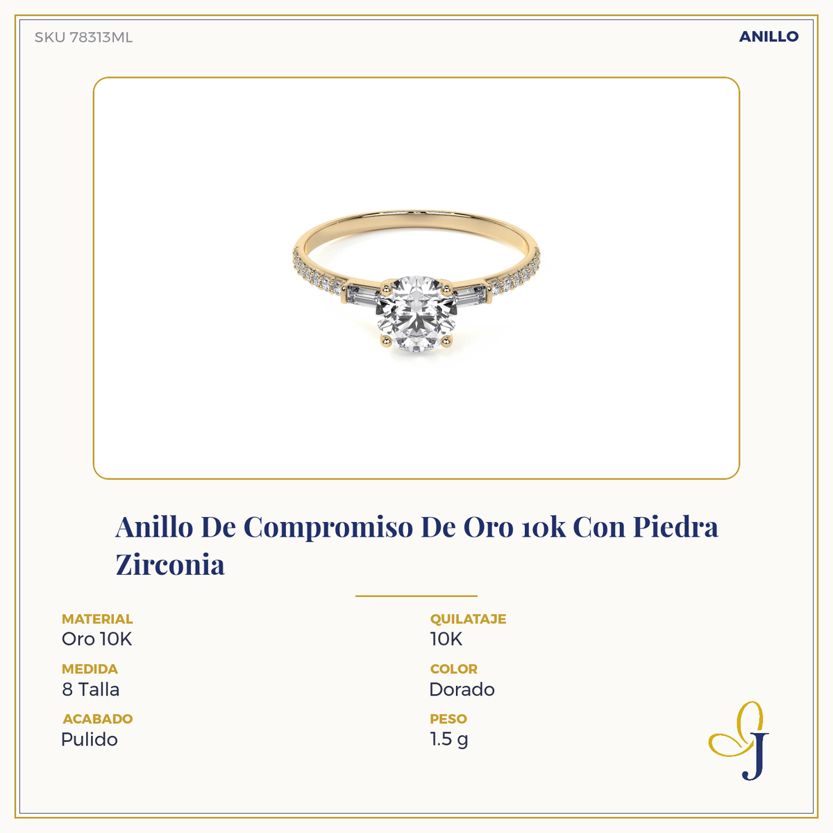 Anillo De Compromiso De Oro 10k Con Piedra Zirconia