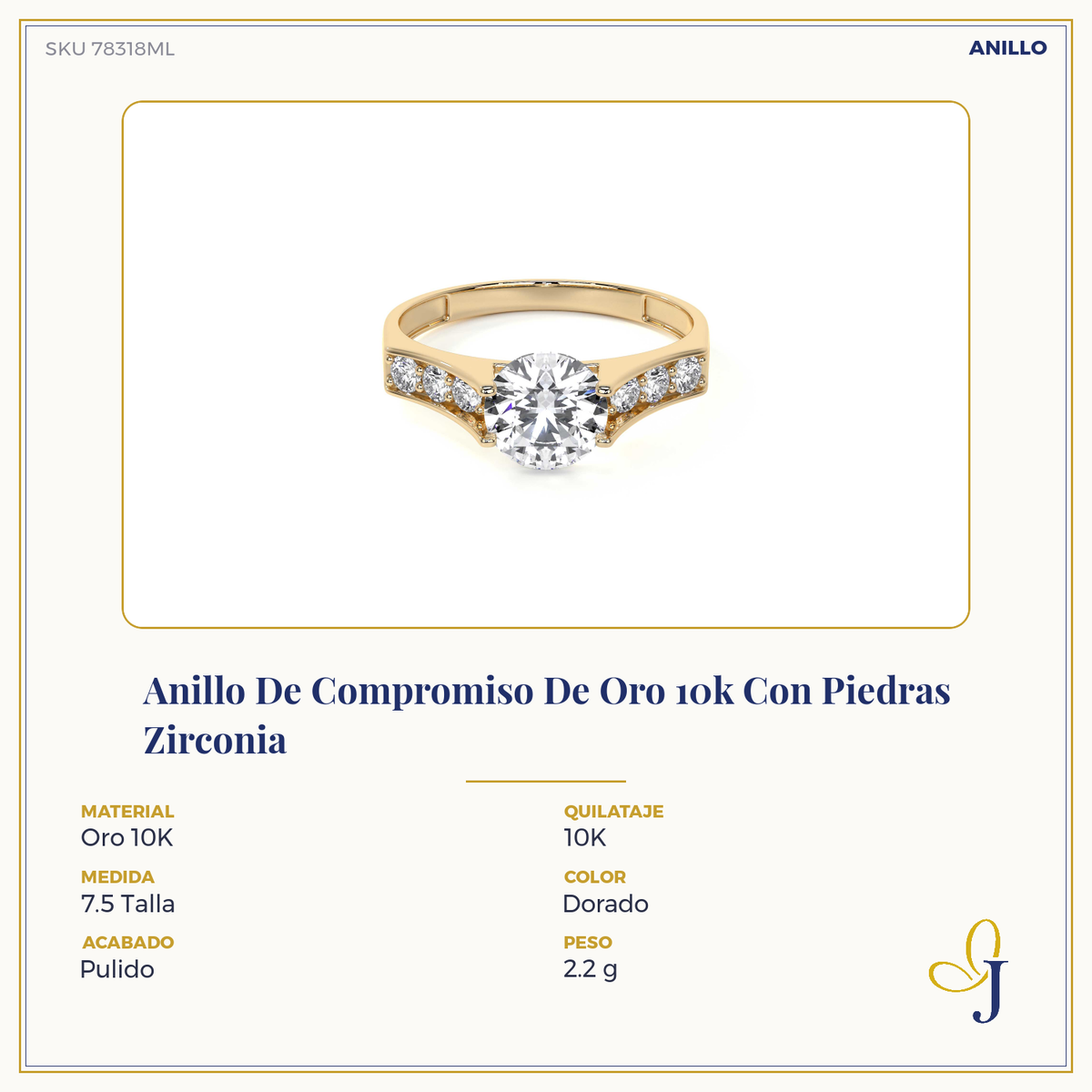 Anillo De Compromiso De Oro 10k Con Piedras Zirconia