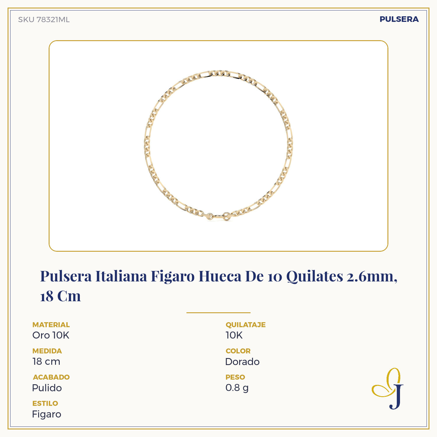 Pulsera Italiana Figaro Hueca De 10 Quilates 2.6mm, 18 Cm