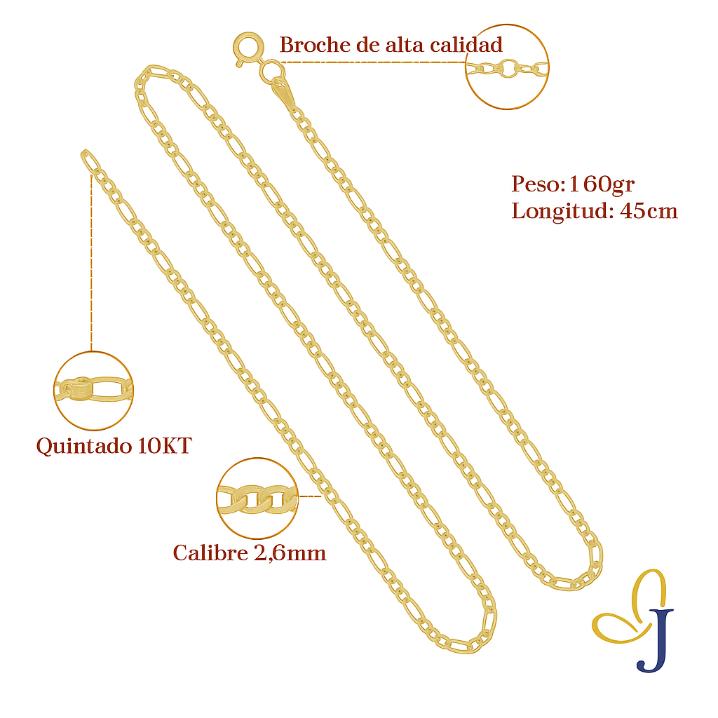 10k Italian Gold Chain, 3x1 Hollow Figaro Style, 40 cm