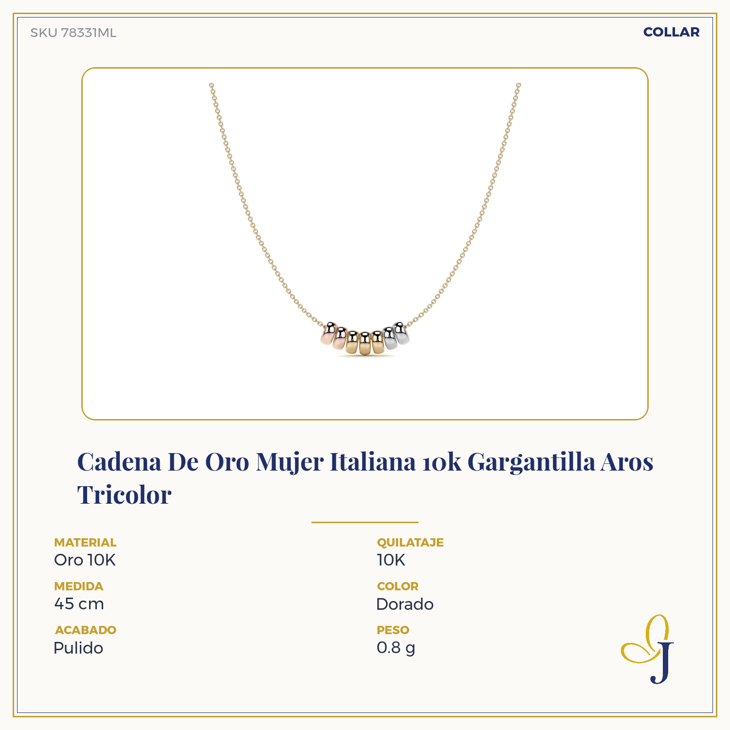 Cadena De Oro Mujer Italiana 10k Gargantilla Aros Tricolor