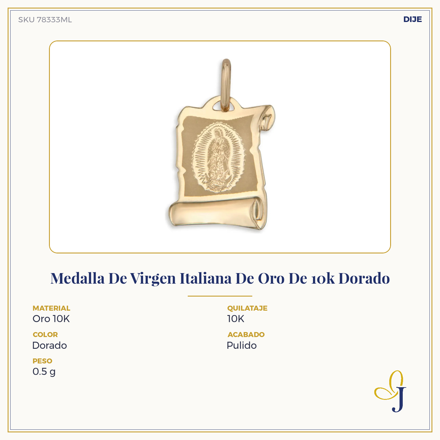 Medalla De Virgen Italiana De Oro De 10k Dorado