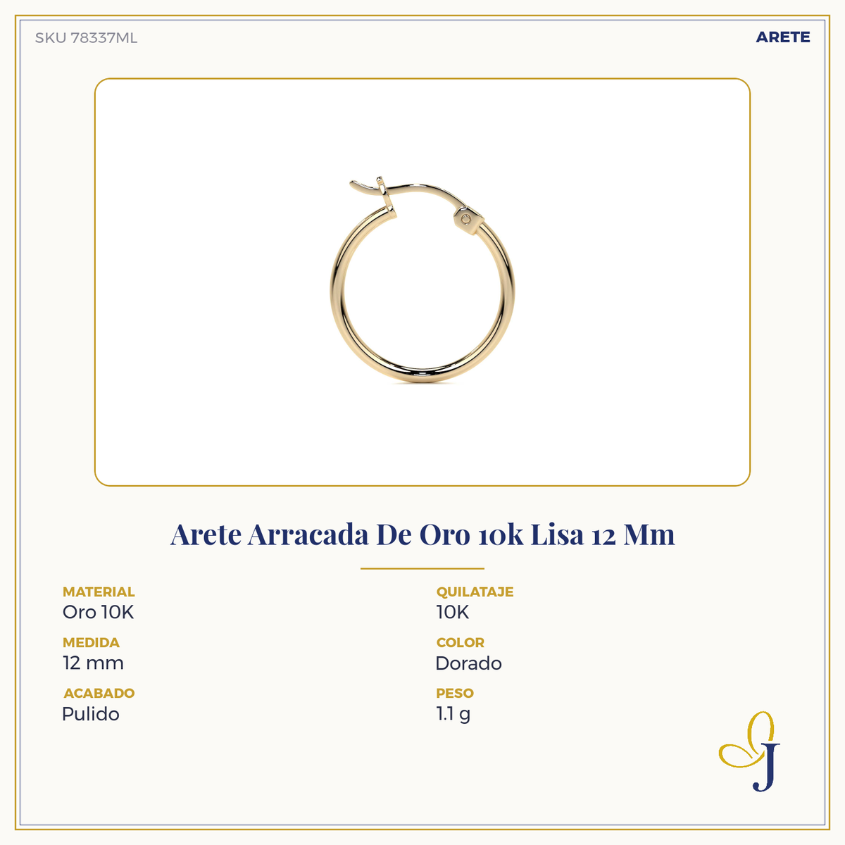 Arracada De Oro De 10k Lisa De 20 mm