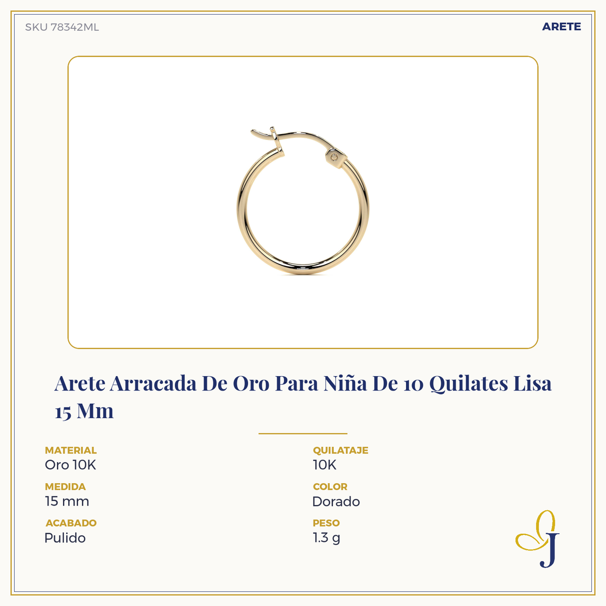 Arracada De Oro De 10k Lisa De 20 mm