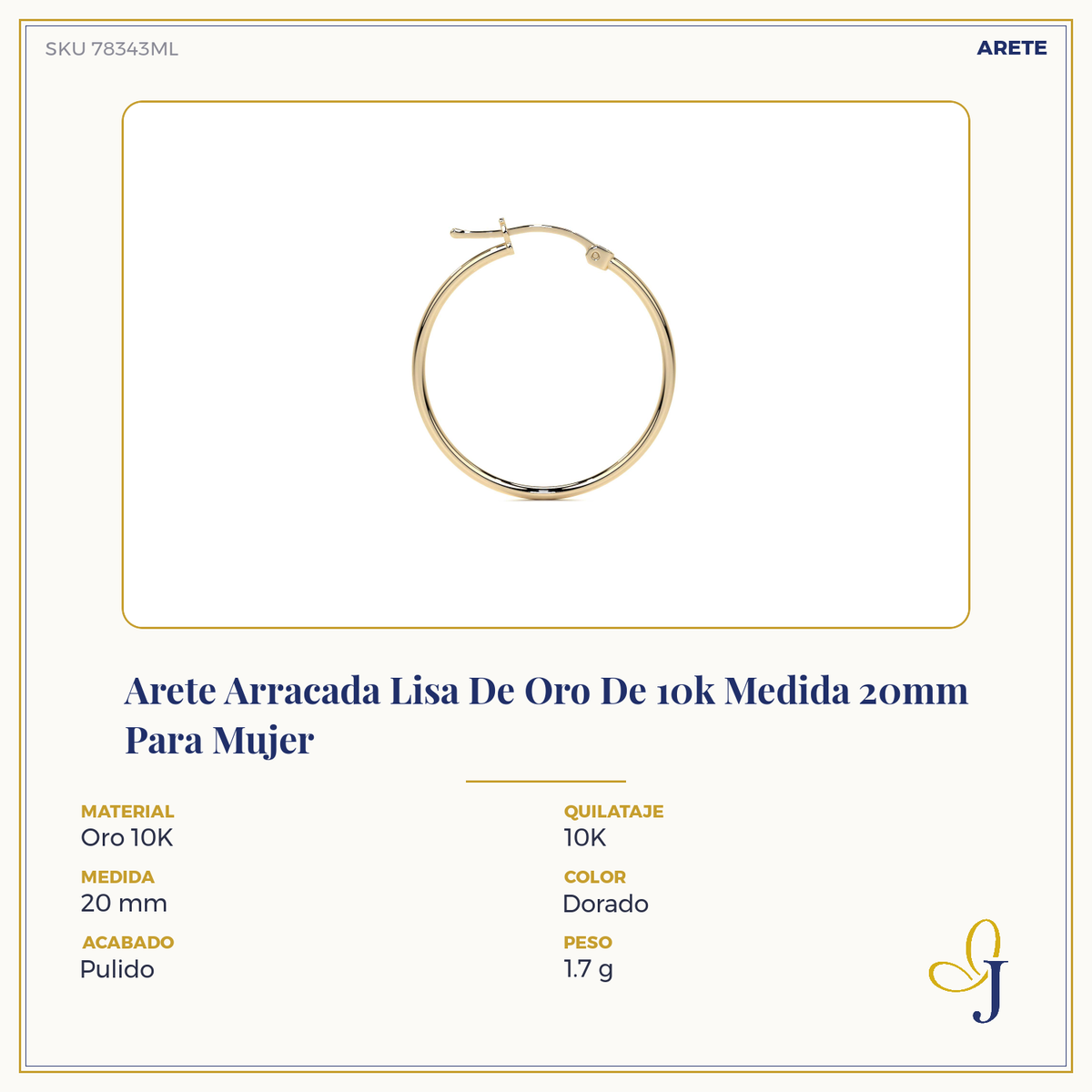 Arete Arracada De Oro 10k Lisa