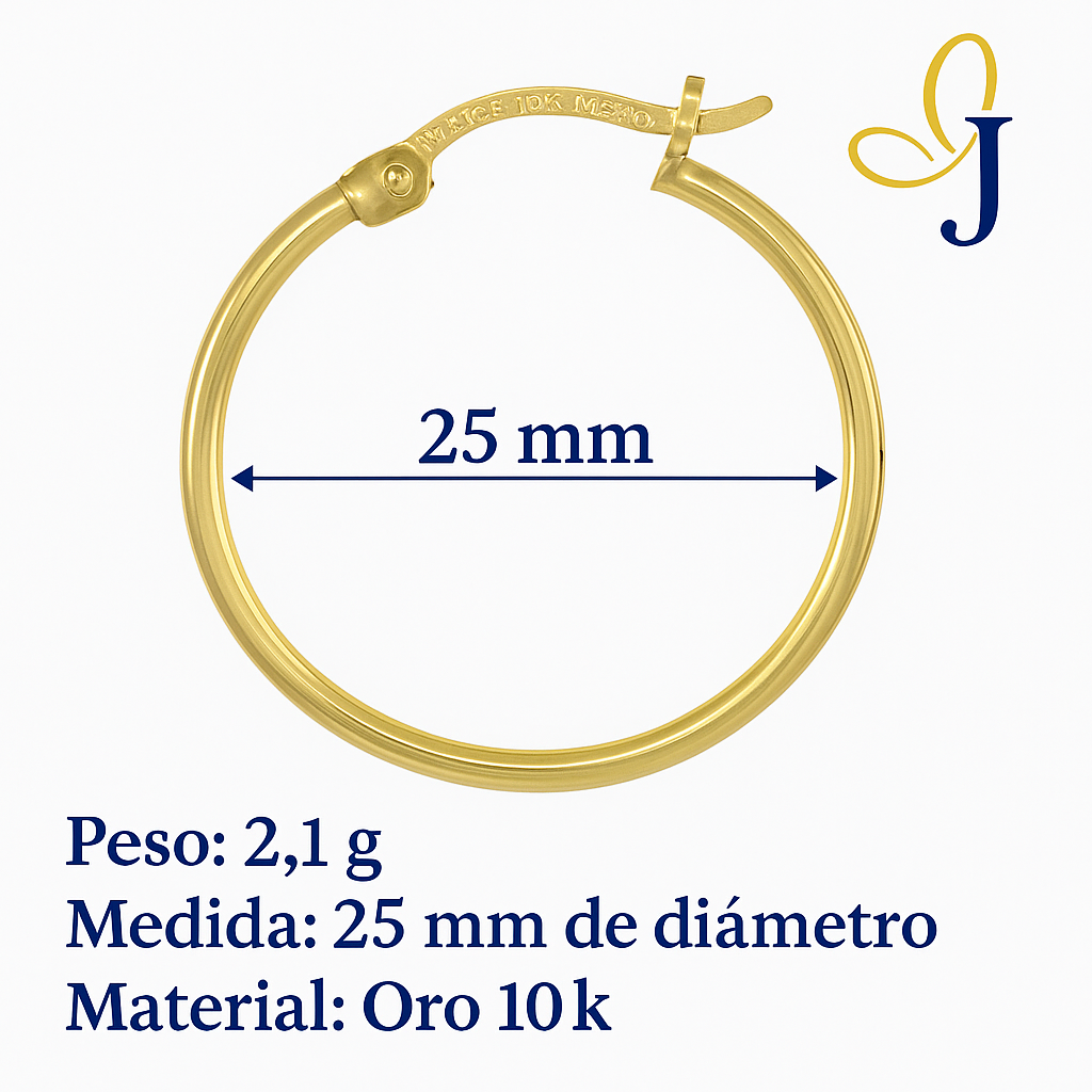 Arete Arracada De Oro 10k Lisa