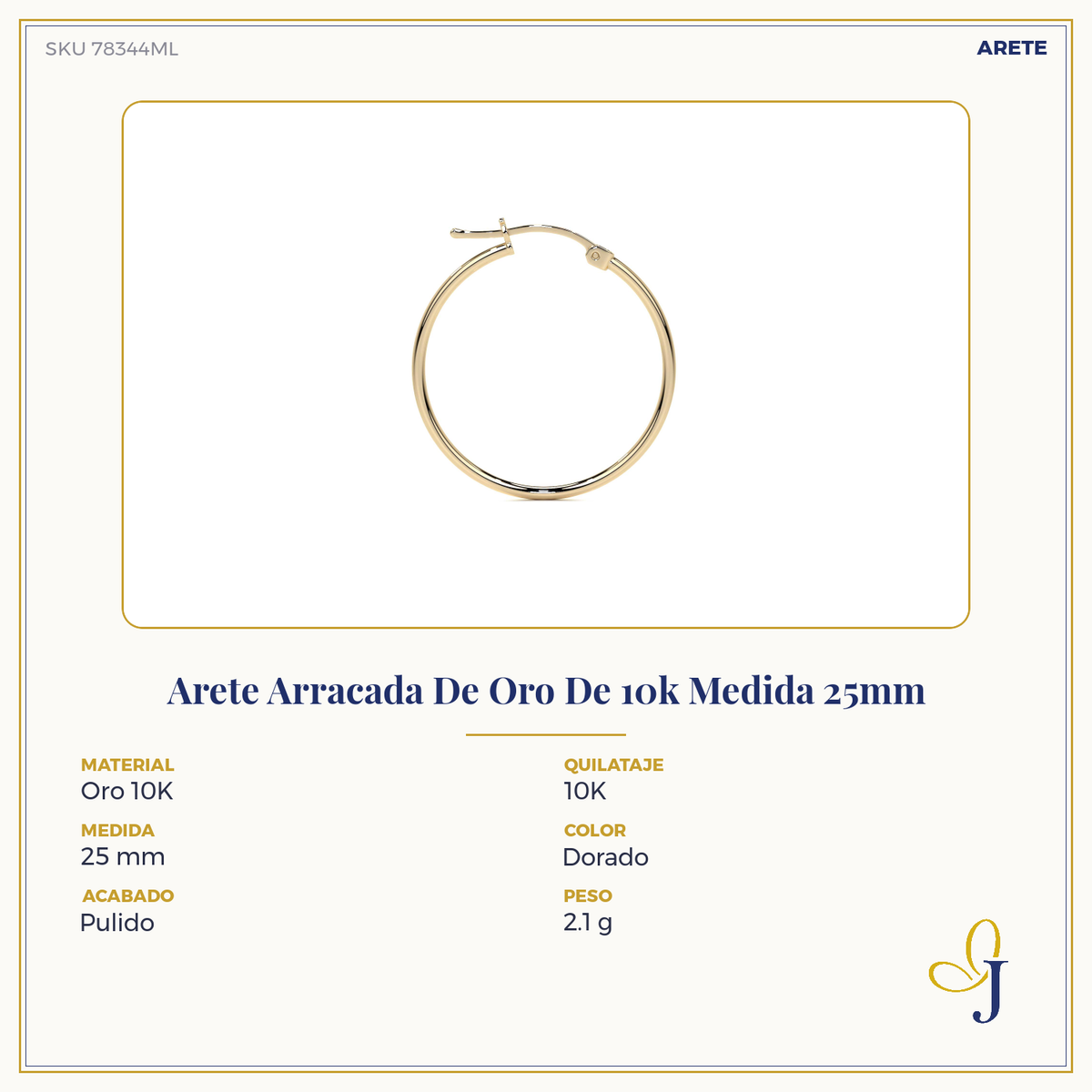Arete Arracada De Oro 10k Lisa