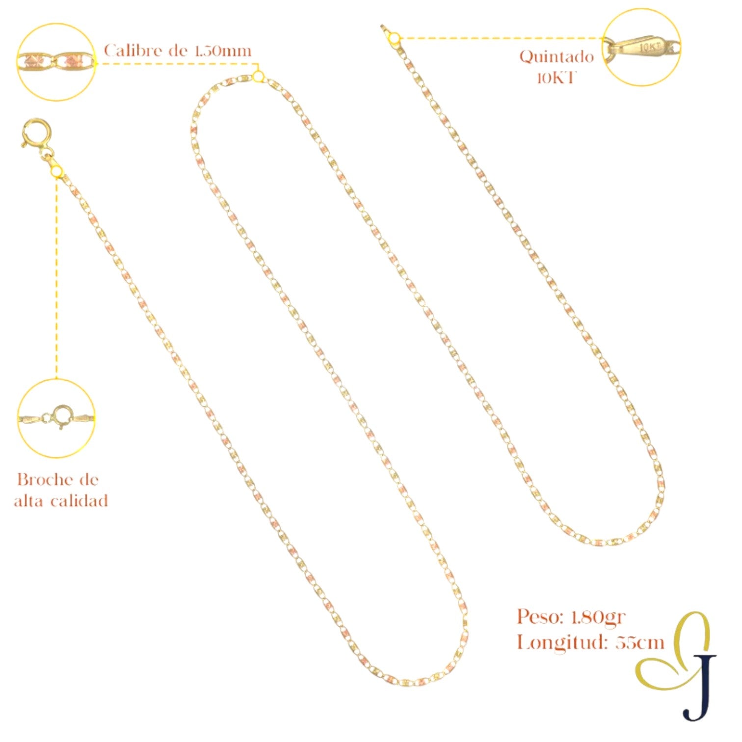 Valentino 10k Gold Chain Gauge 1.3mm