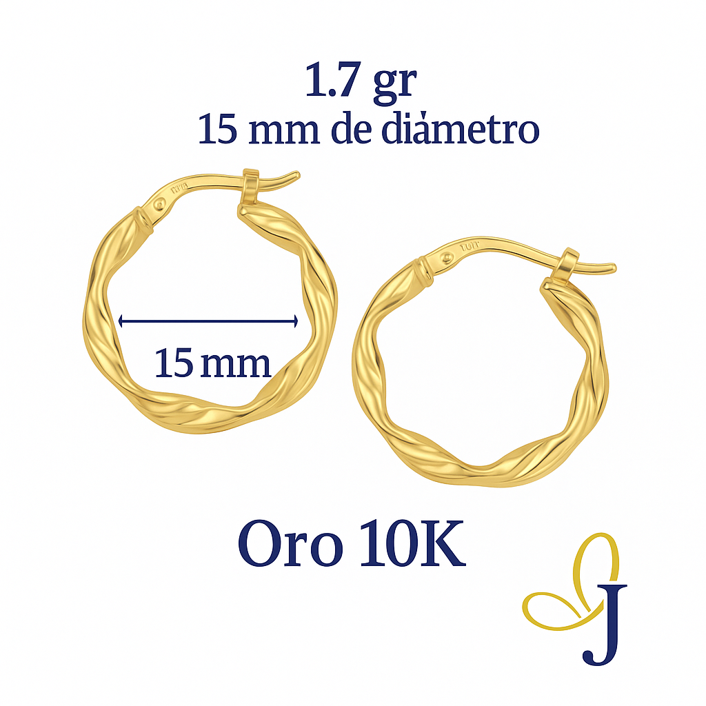 Arracada Diamantada Italiana De Oro De 10k De 15mm