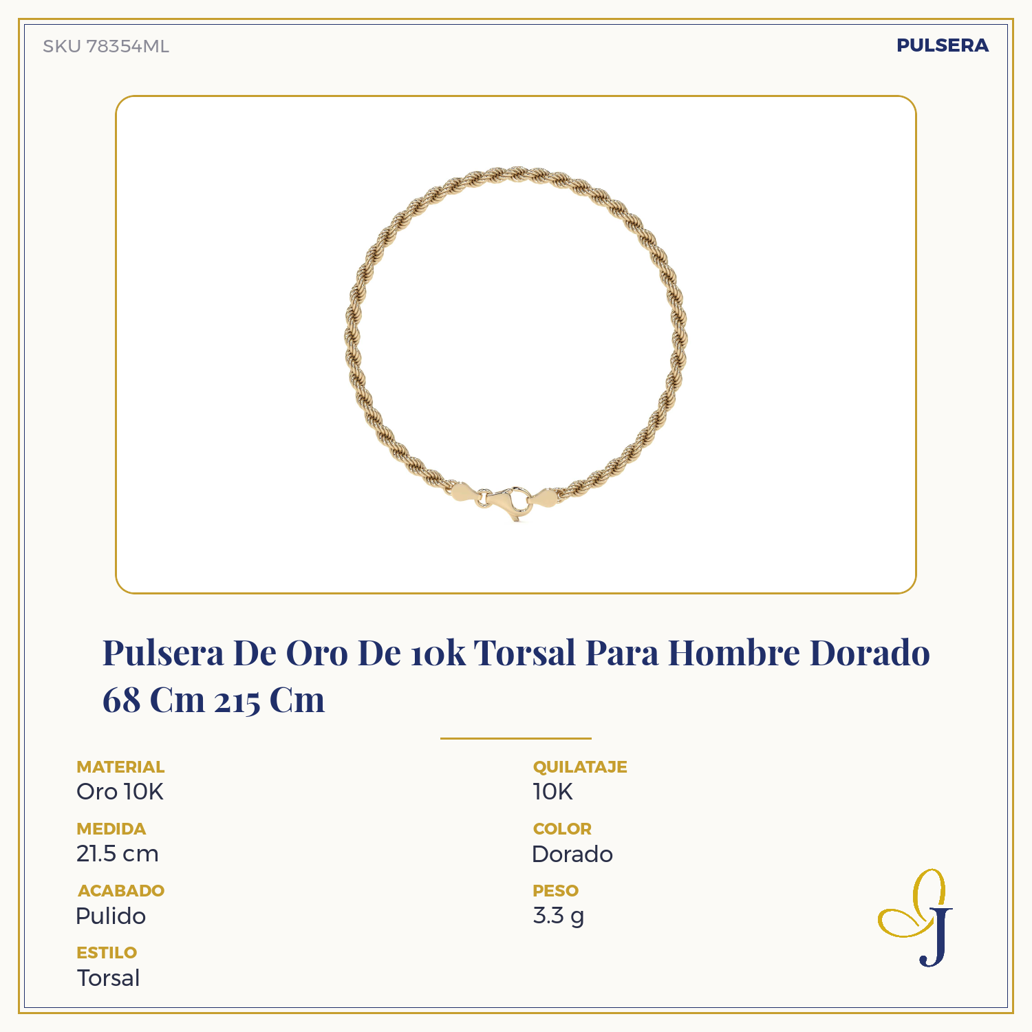 Pulsera De Oro De 10k Torsal Para Hombre Dorado 68 Cm 215 Cm