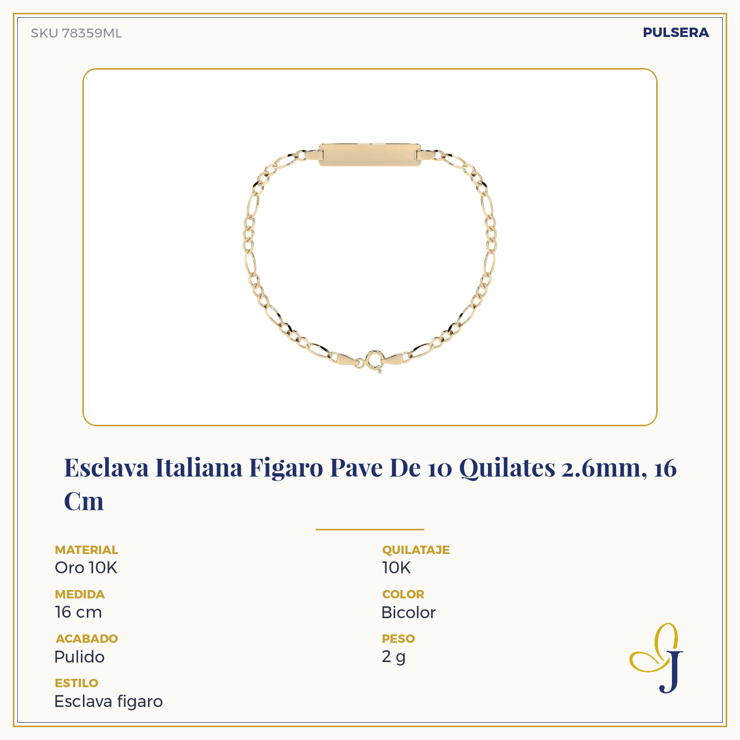 Esclava Italiana Figaro Pave De 10 Quilates 2.6mm, 16 Cm