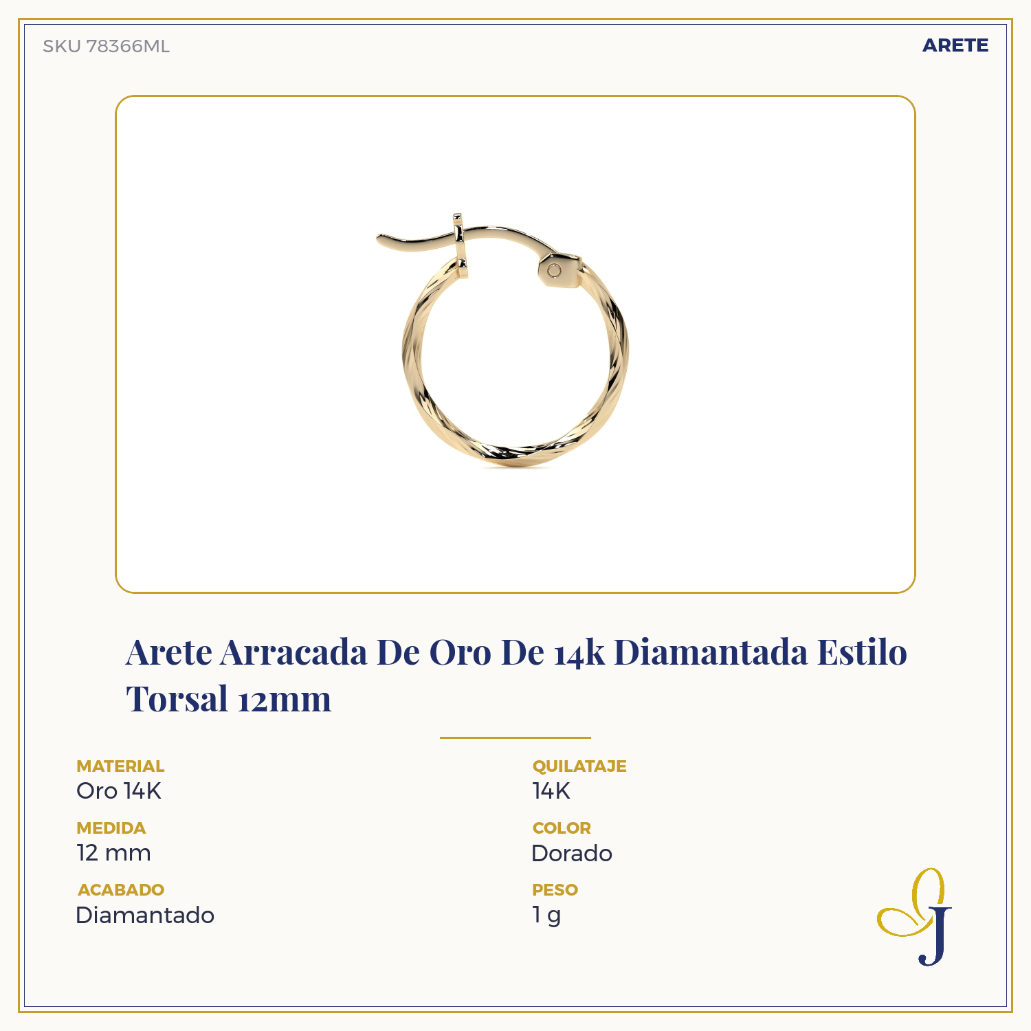 Arete Arracada De Oro De 14k Diamantada Estilo Torsal