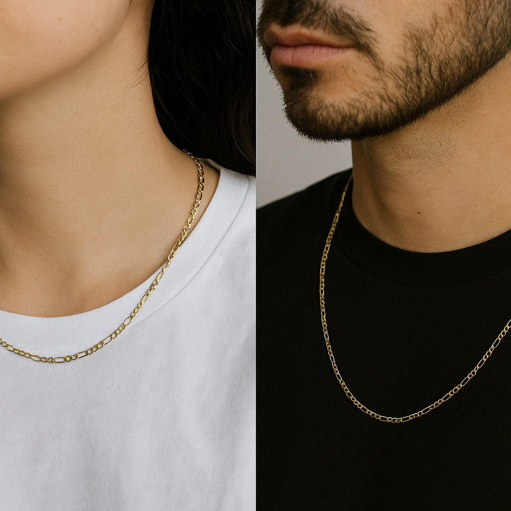 10k Italian Gold Chain, 3x1 Hollow Figaro Style, 40 cm
