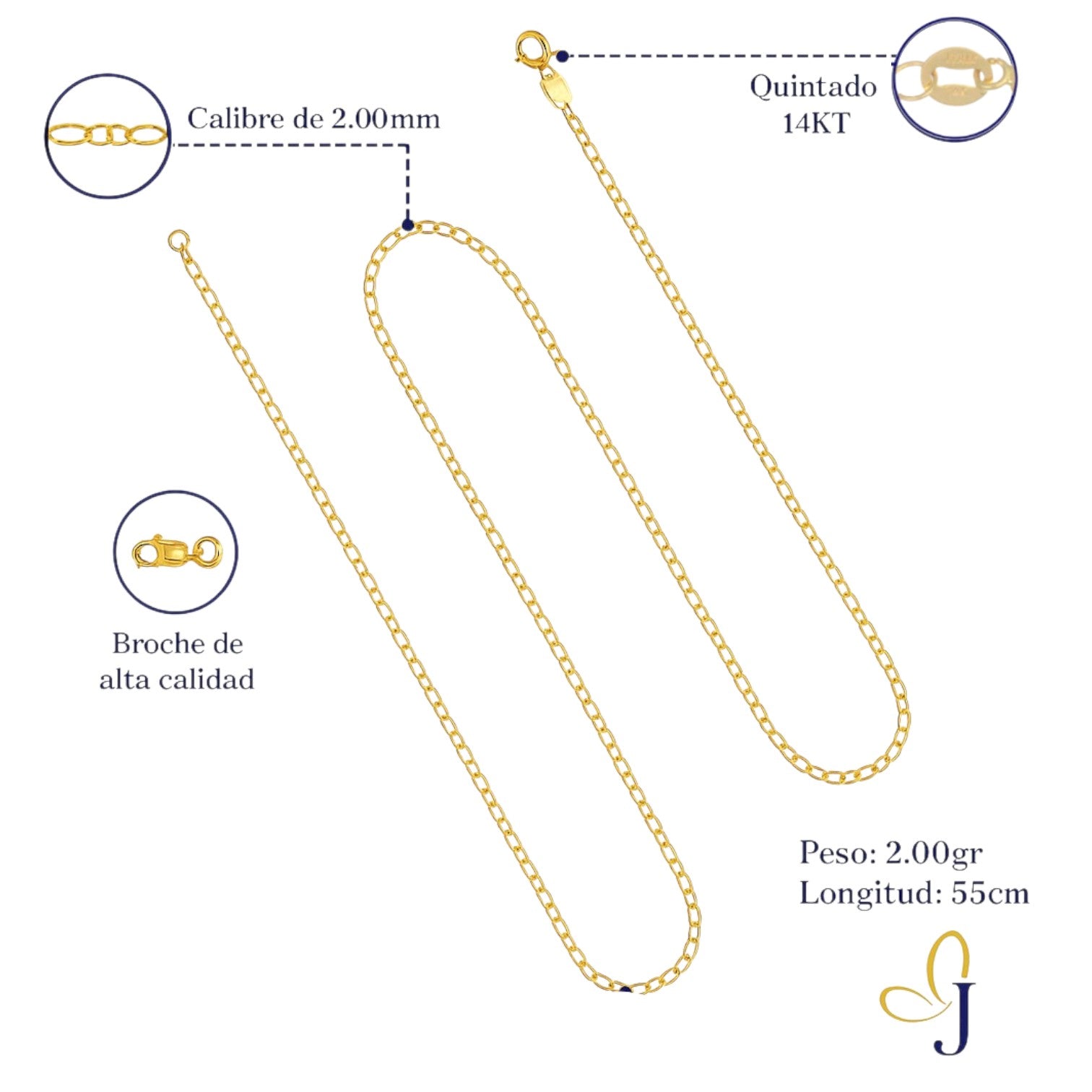 Italian Figaro 14k Gold Chain for Men 55cm Gauge 2mm