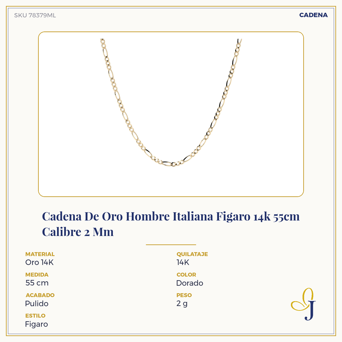Cadena de Oro 14K Figaro 3x1, Collar de Oro Italiano 2.0mm con Broche de Argolla | Joyería Fina