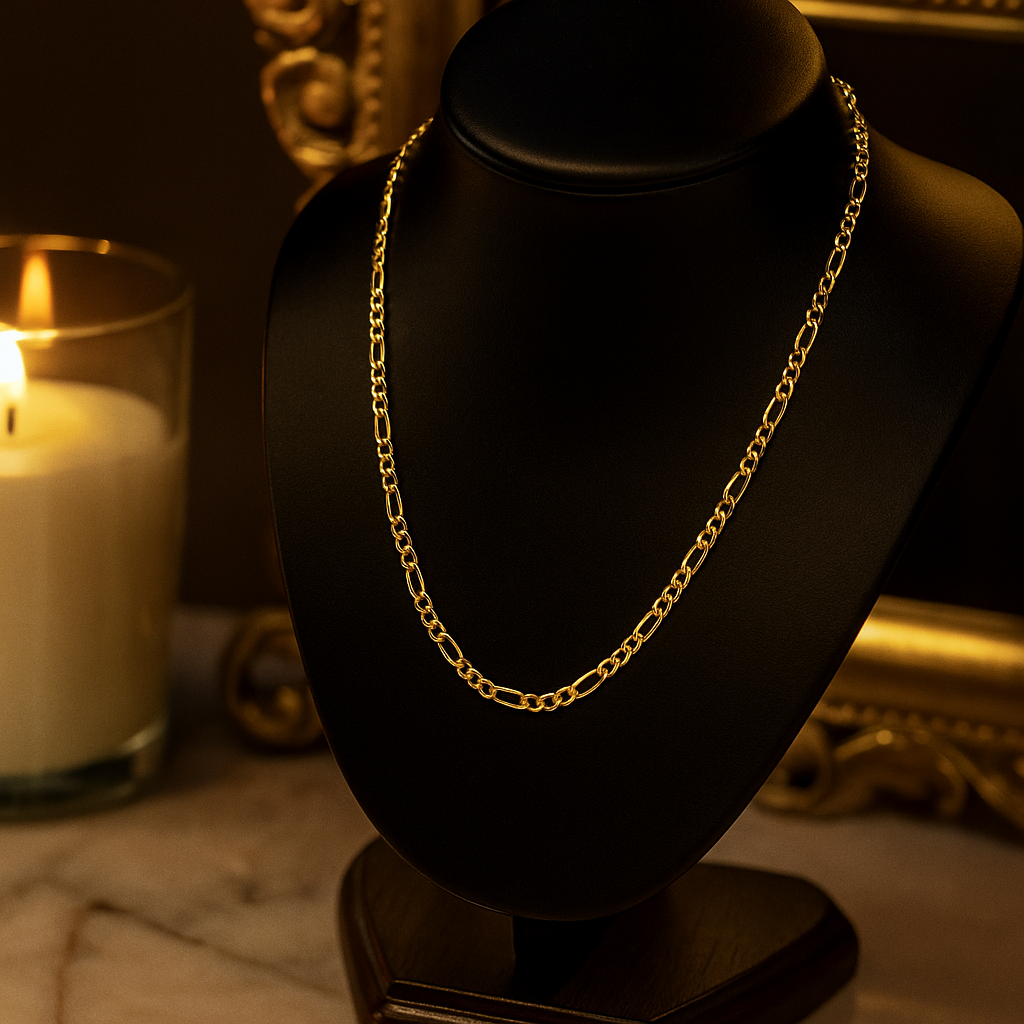 10k Italian Gold Chain, 3x1 Hollow Figaro Style, 40 cm