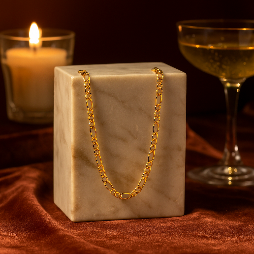 14k Italian Gold Chain, 3x1 Hollow Figaro Style, 40 cm