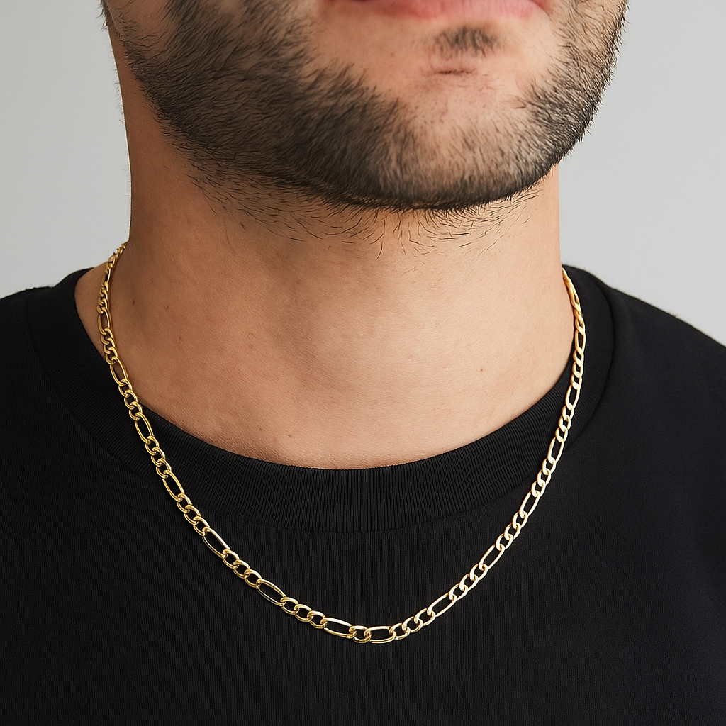 14k Italian Gold Chain, 3x1 Hollow Figaro Style, 40 cm