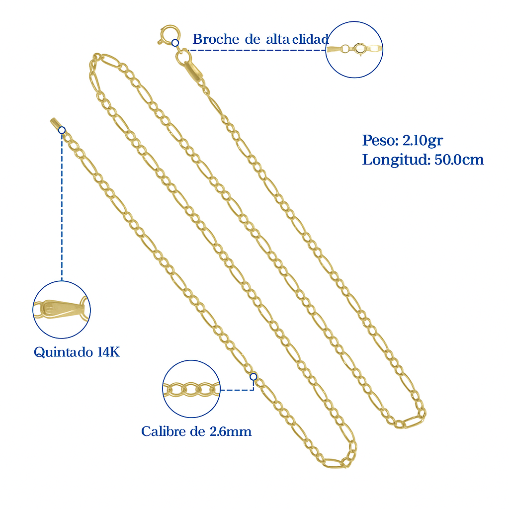 14k Italian Gold Chain, 3x1 Hollow Figaro Style, 40 cm
