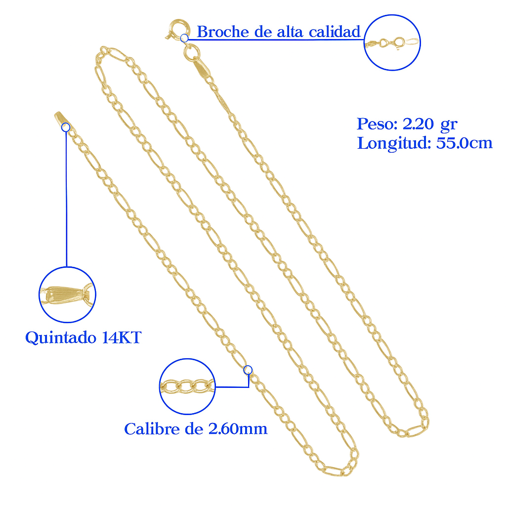 14k Italian Gold Chain, 3x1 Hollow Figaro Style, 40 cm