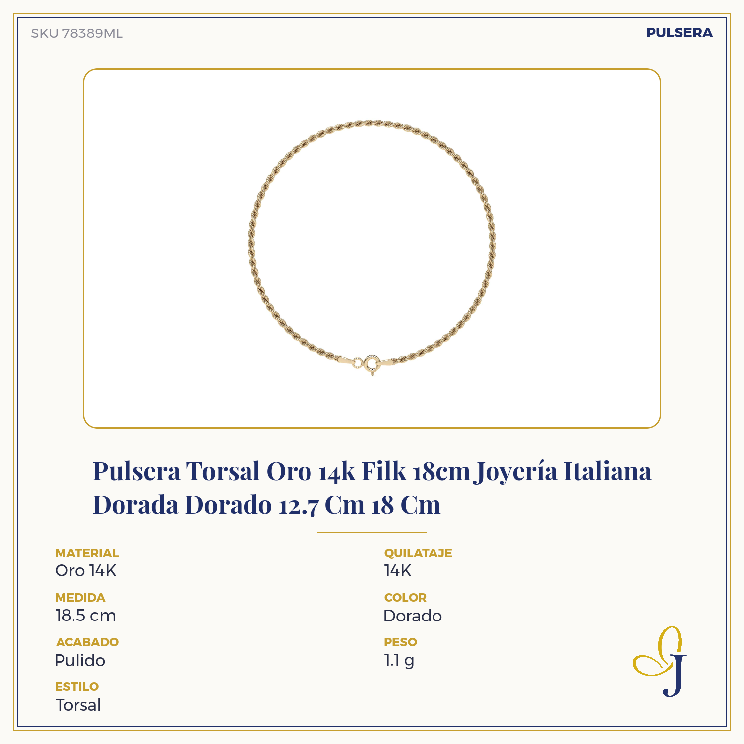 Pulsera de Oro de 14K para Mujer Estilo Torsal | Joyería Fina Italiana