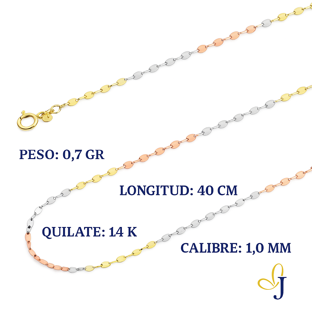 14k Italian Gold Chain, Coffee Bean Style, 50 cm