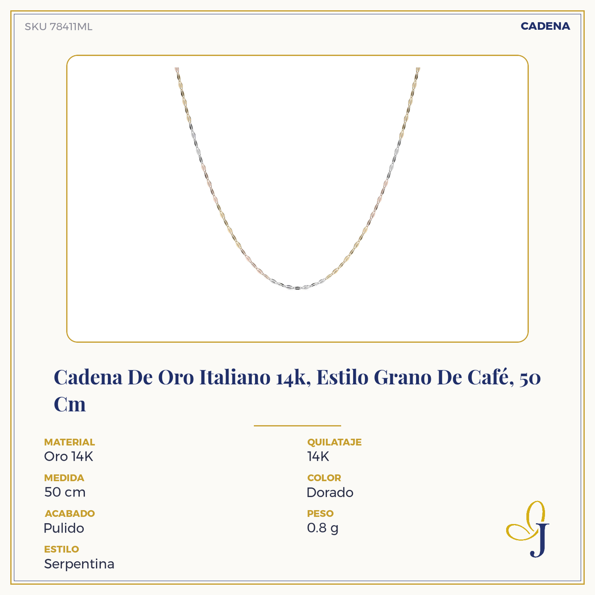 Cadena de Oro 14K Grano de Café Tricolor | Collar Italiano 1mm Oro Blanco, Amarillo y Rosa | 40 a 55 cm