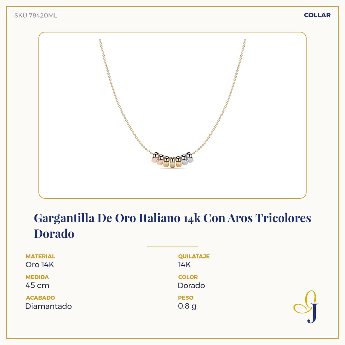 Cadena De Oro Mujer Italiana 10k Gargantilla Aros Tricolor