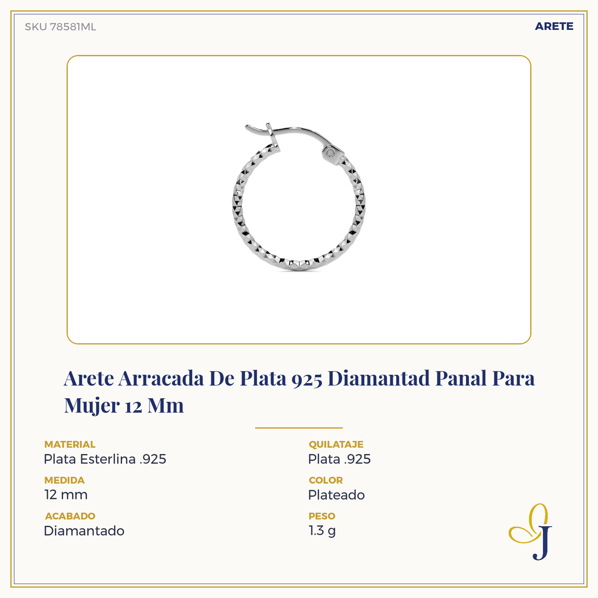Arete Arracada De Plata 925 Diamantada Panal Para Mujer
