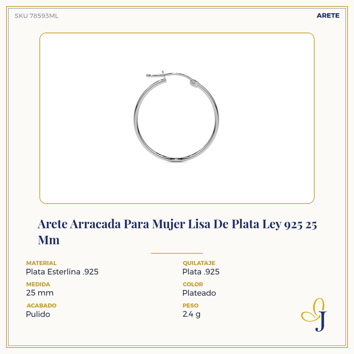 Arete Arracada Ligera Para Mujer Lisa De Plata Ley 925