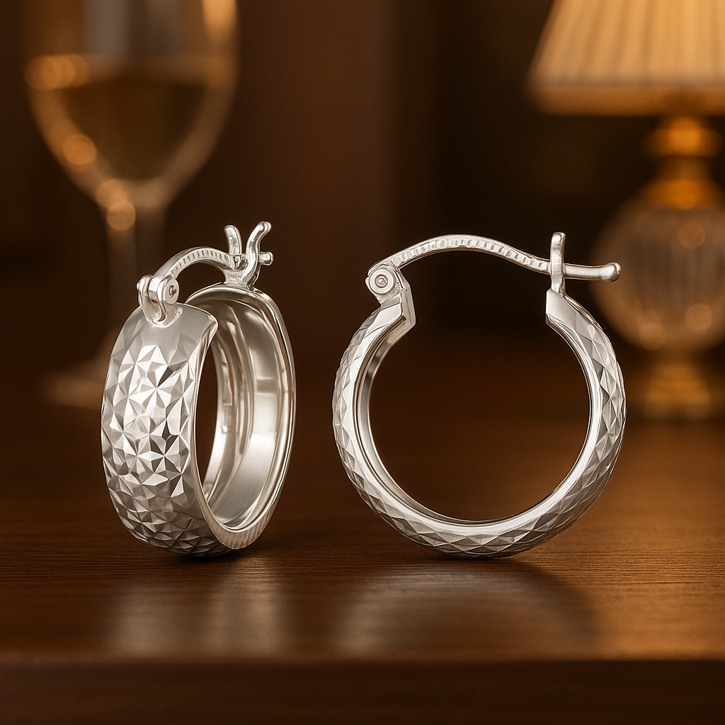 Arete Arracada Diamantada De Plata Ley 925 Tipo Bangle Estilo Panal