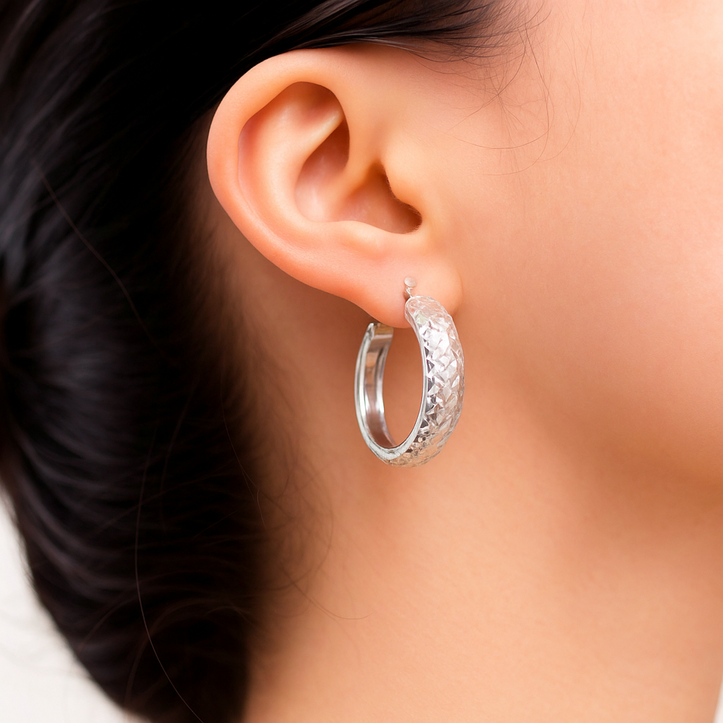 Arete Arracada Diamantada De Plata Ley 925 Tipo Bangle Estilo Panal