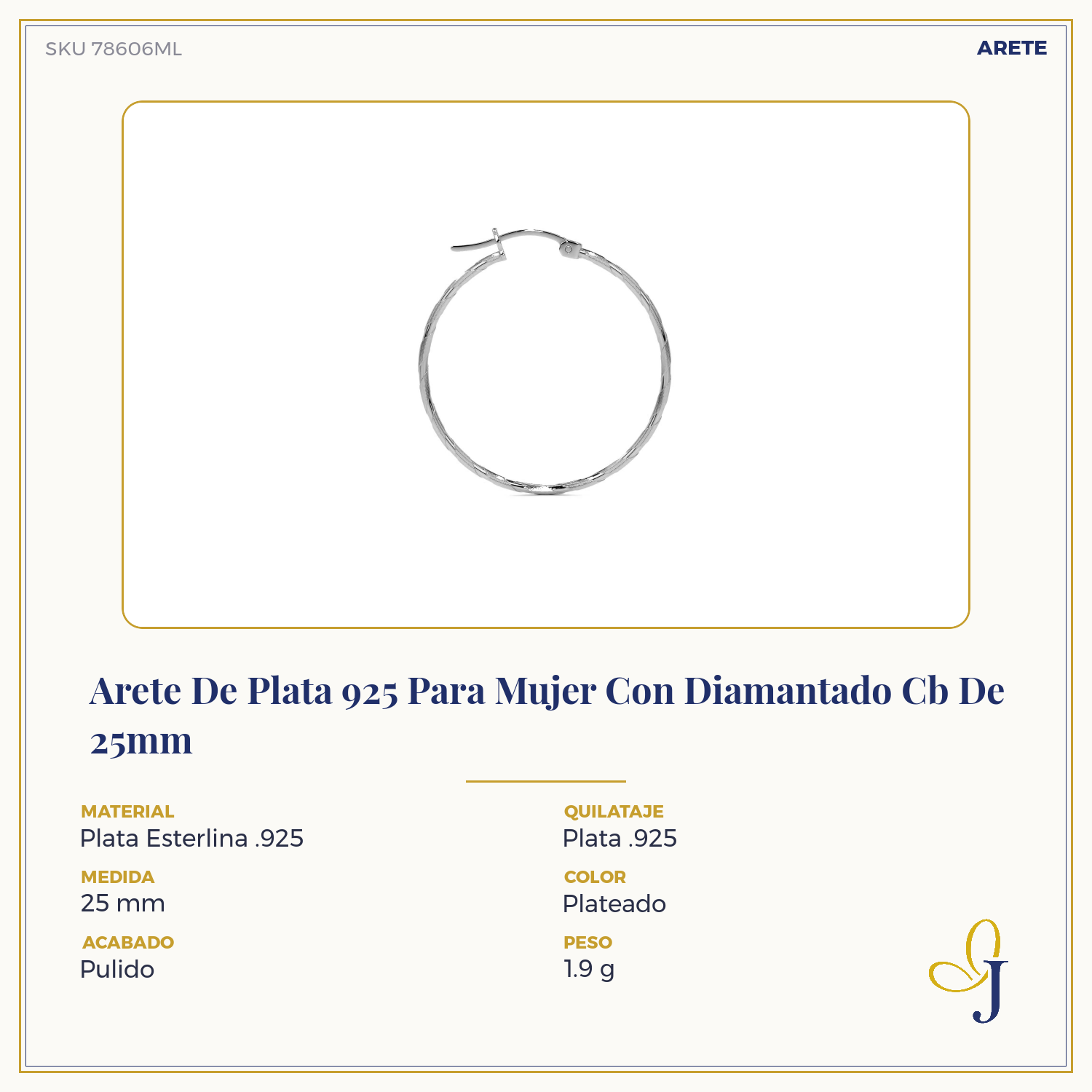Arete De Plata 925 Extra Ligero Para Mujer Con Diamantado Cordon Blue