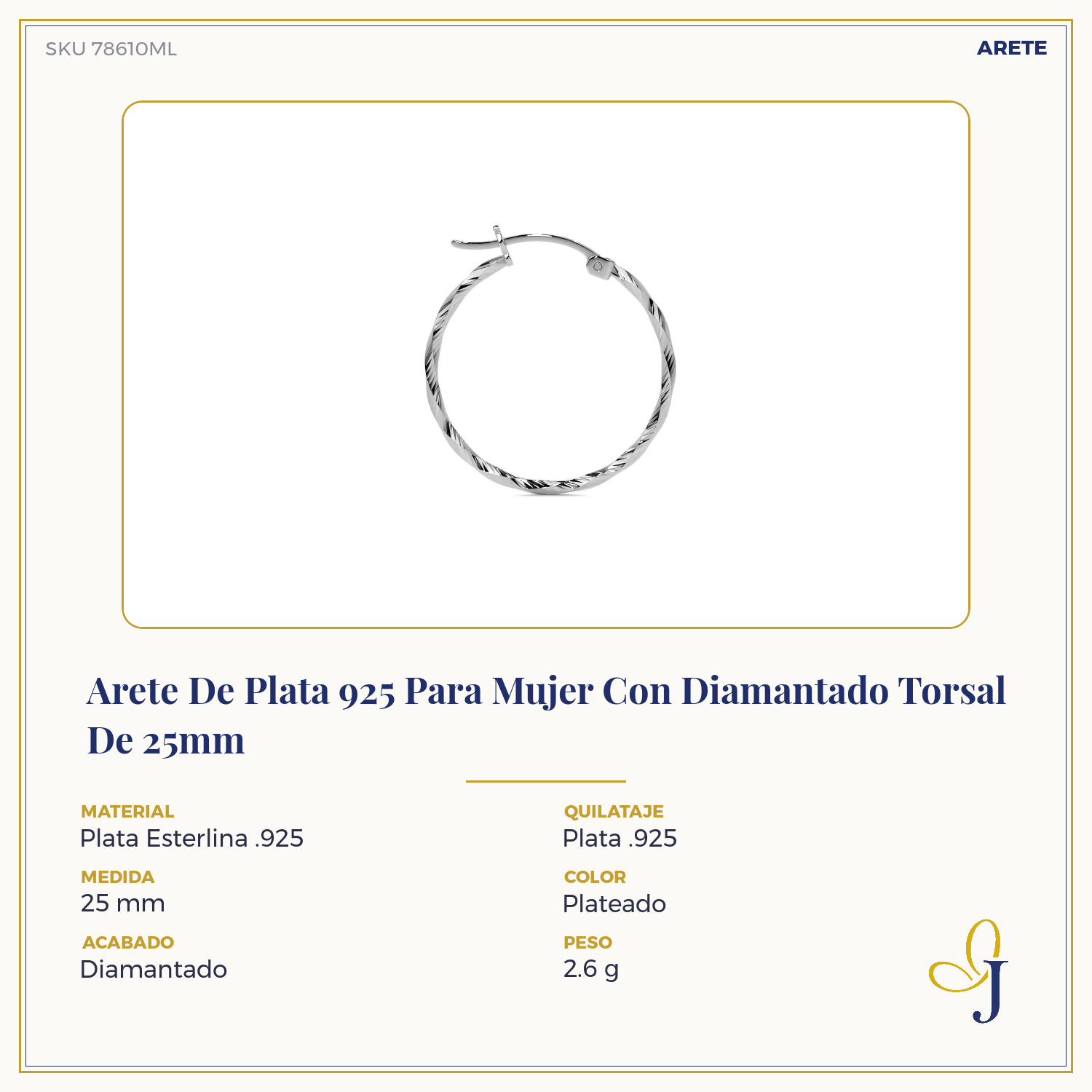 Arete De Plata 925 Para Mujer Con Diamantado Torsal