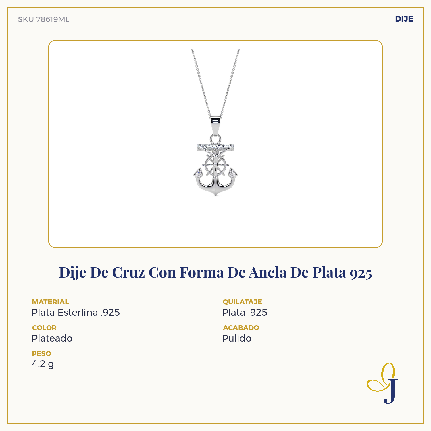 Dije De Cruz Con Forma De Ancla De Plata 925