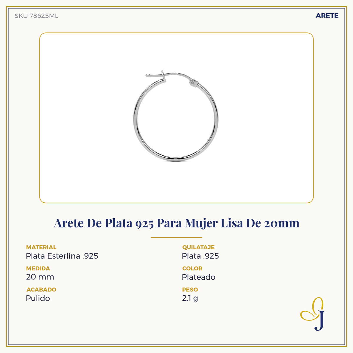 Arete Arracada Ligera Para Mujer Lisa De Plata Ley 925