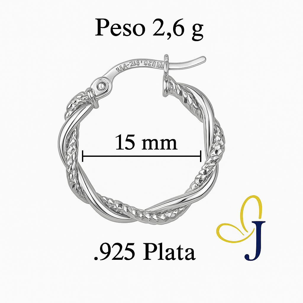 Arete Arracada Diamantada con tubos torcidos De Plata Ley 925 Para Mujer