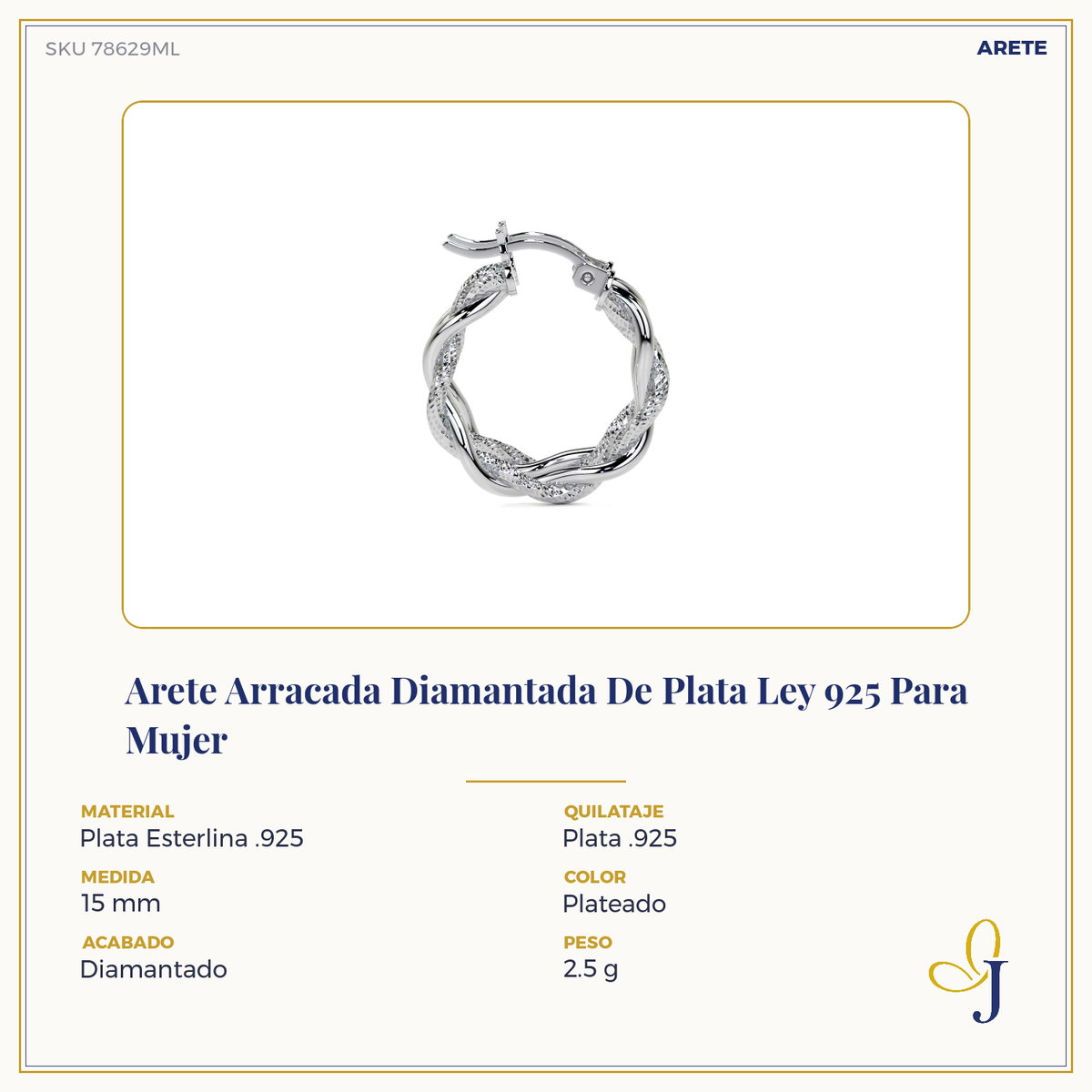 Arete Arracada Diamantada con tubos torcidos De Plata Ley 925 Para Mujer