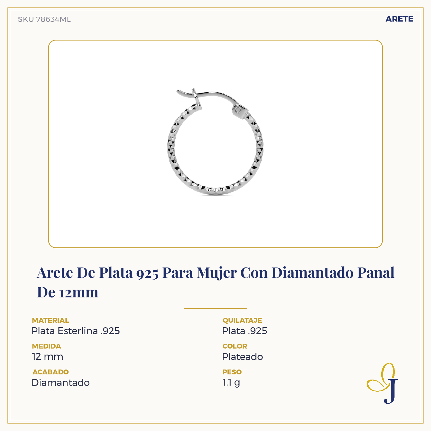 Arete De Plata 925 Para Mujer Con Diamantado Panal De 12mm