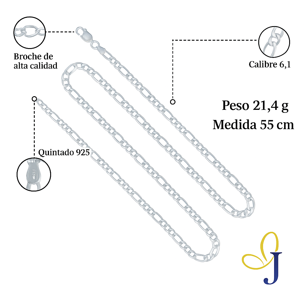 925 Silver Chain 3x1 Figaro Style 50 cm Gauge 6.1mm