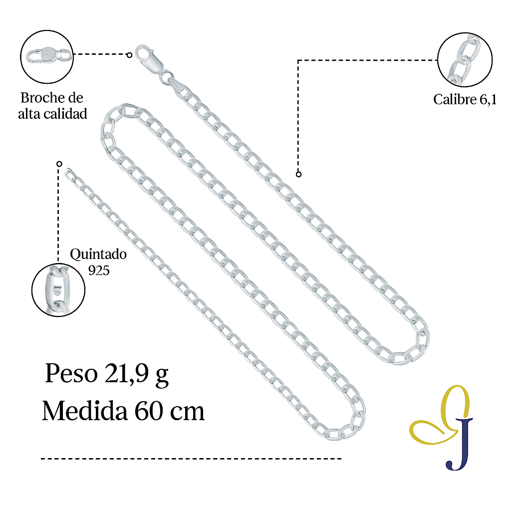 925 Silver Chain 3x1 Figaro Style 50 cm Gauge 6.1mm