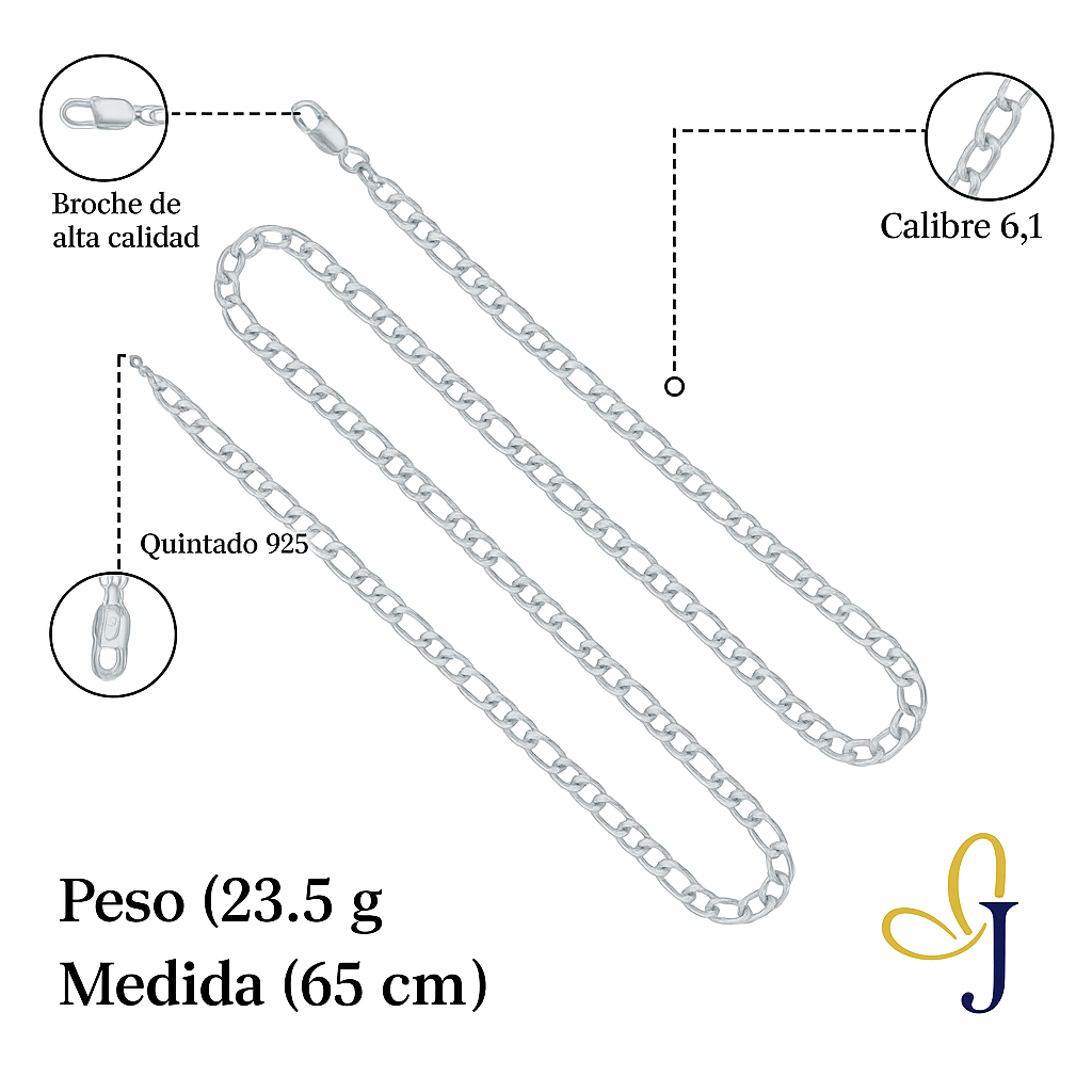 925 Silver Chain 3x1 Figaro Style 50 cm Gauge 6.1mm