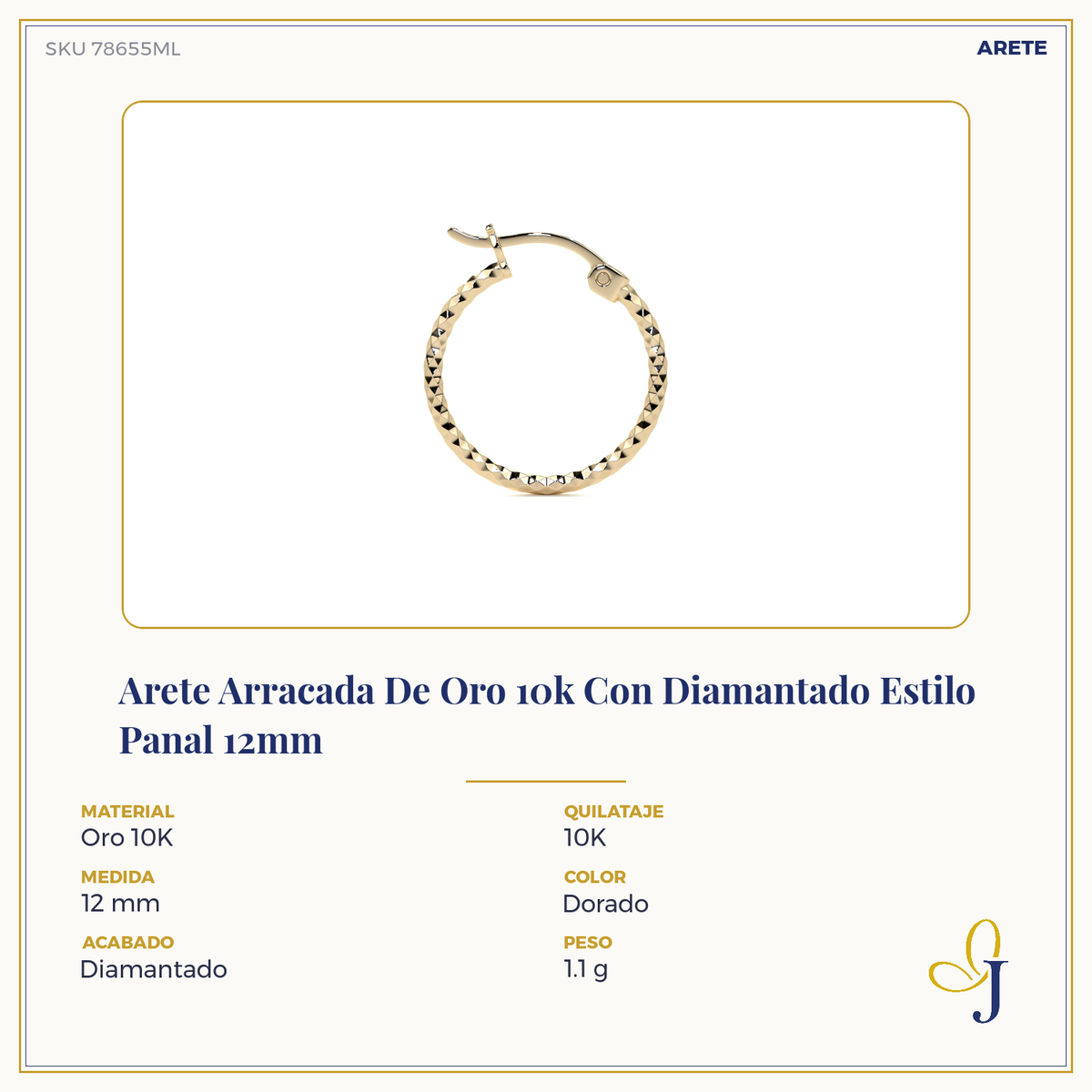 Arete Arracada Con Diamantado Estilo Panal De Oro 10k