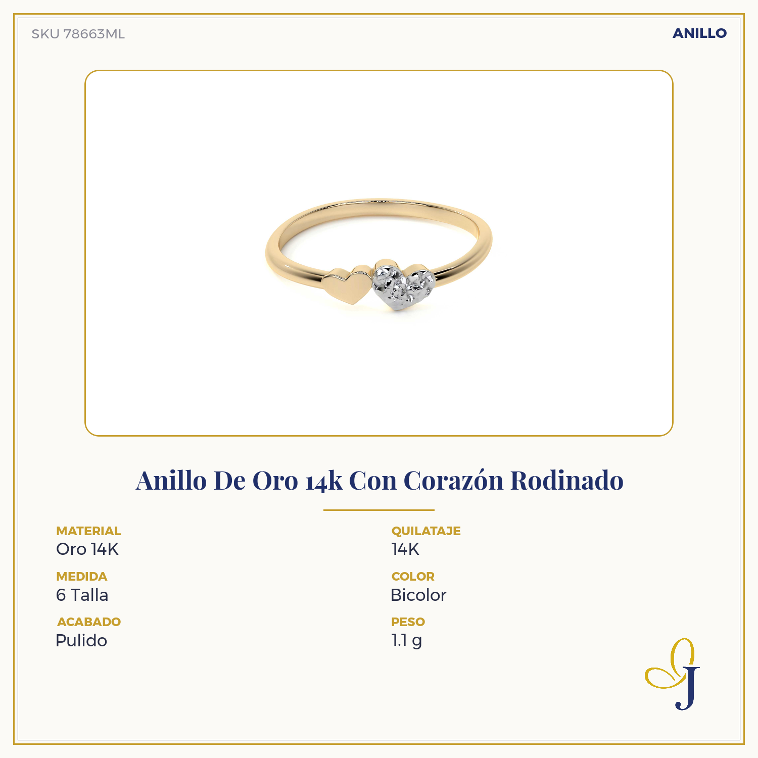 Anillo De Oro 14k Con Corazón Rodinado