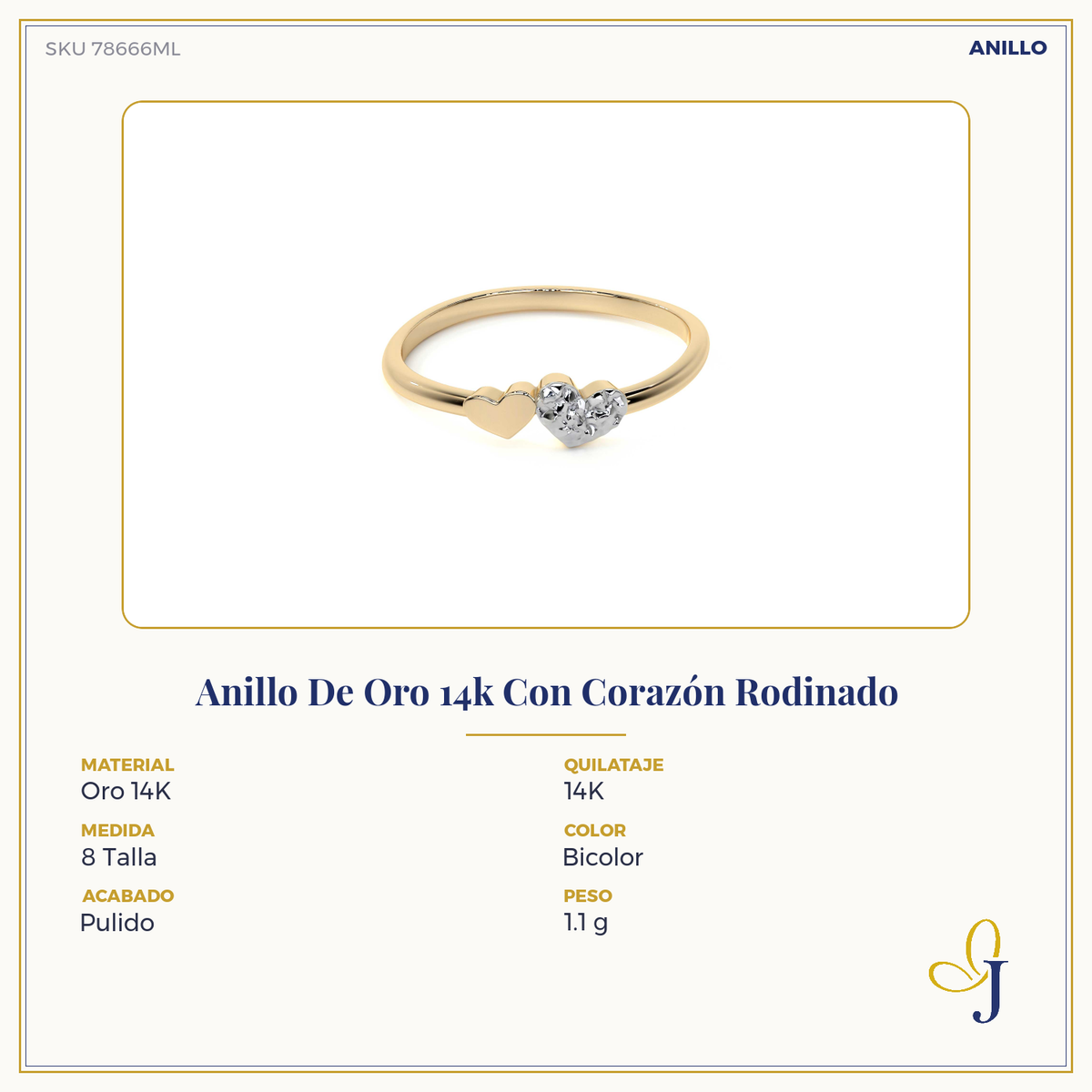 Anillo De Oro 14k Con Corazón Rodinado