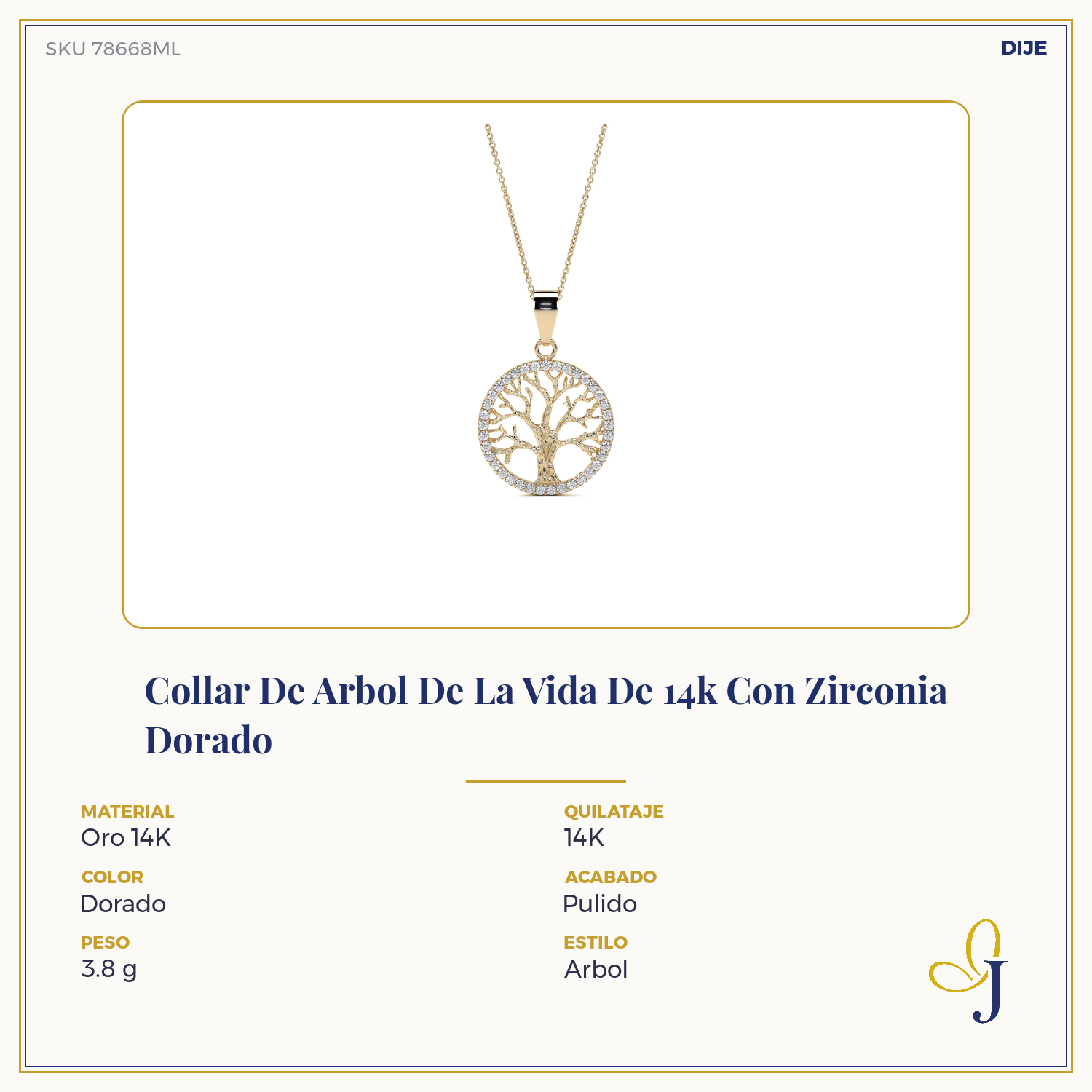 Collar De Arbol De La Vida De 14k Con Zirconia Dorado