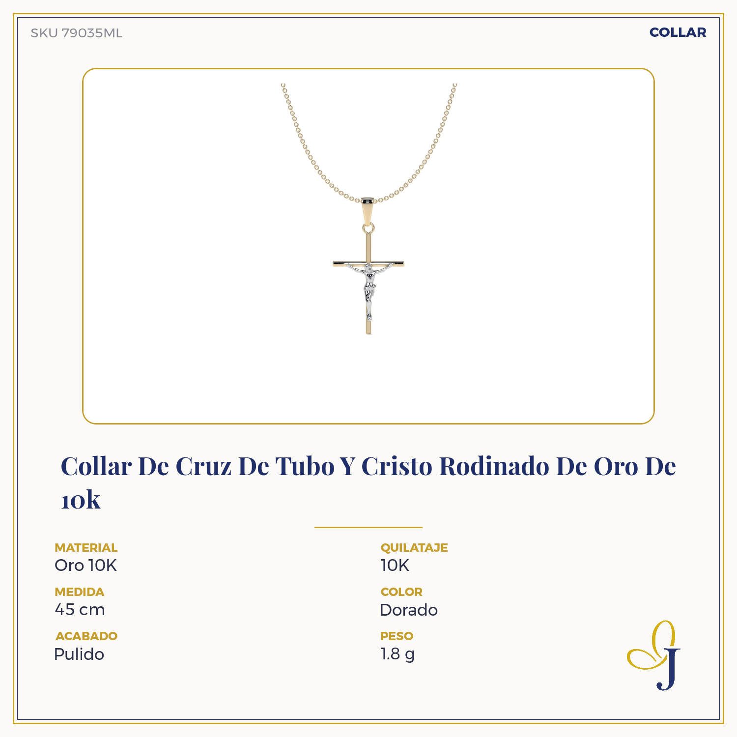 Collar De Cruz De Tubo Y Cristo Rodinado De Oro De 10k