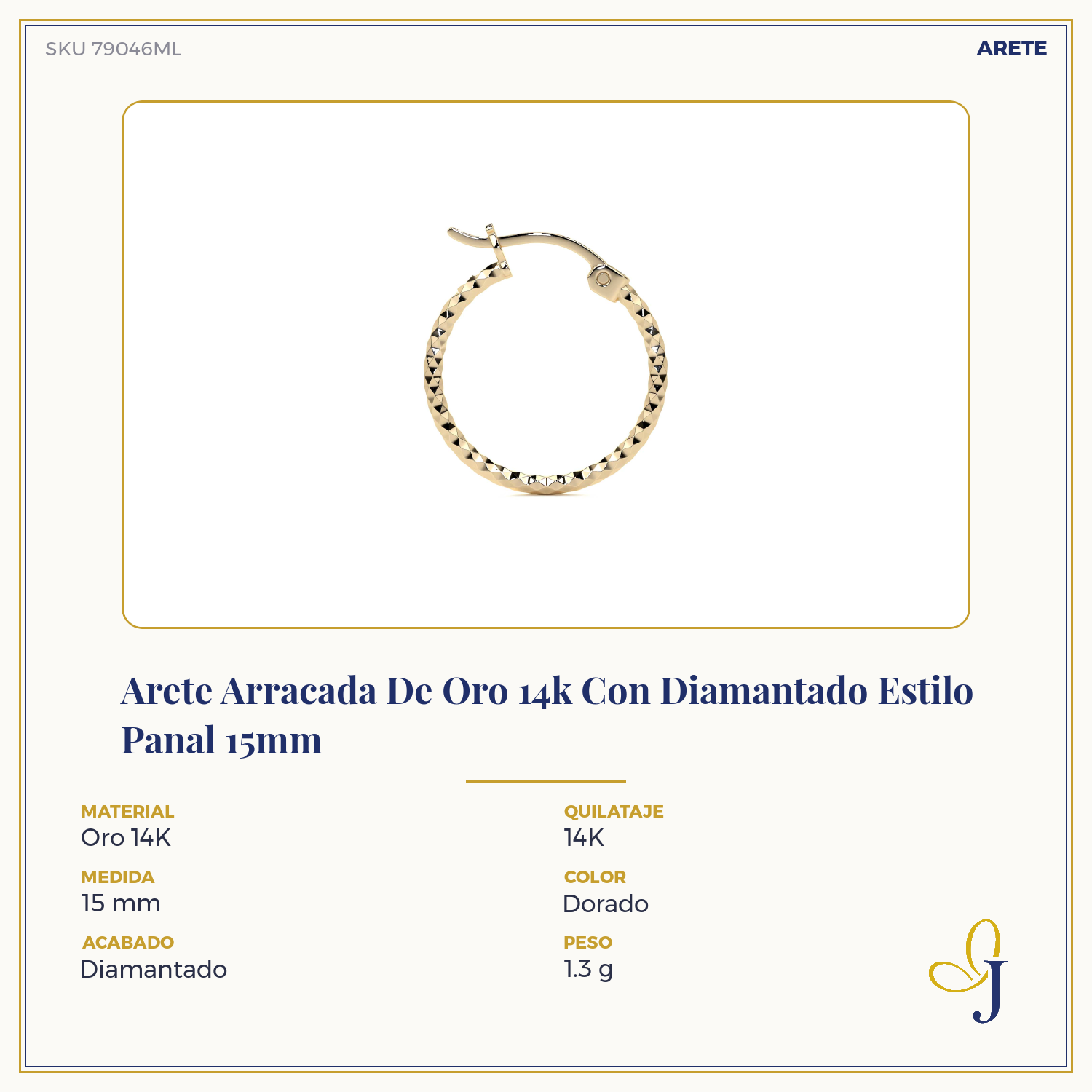 Arete Arracada De Oro 14k Con Diamantado Estilo Panal 15mm