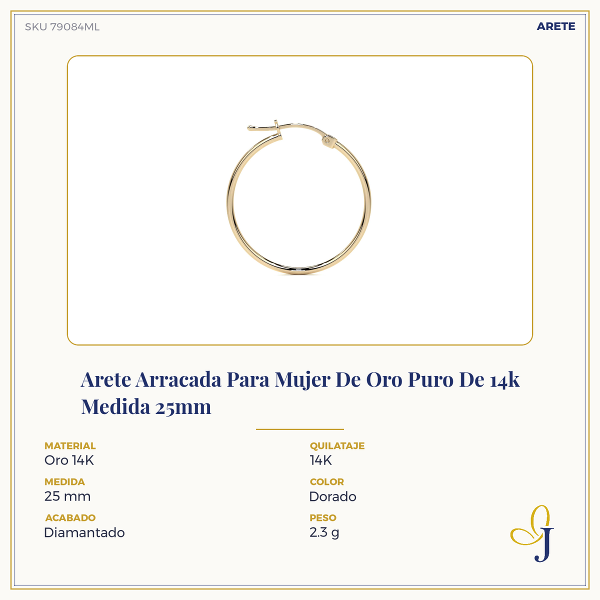 Arete Arracada Lisa Para Mujer De Oro Puro De 14k