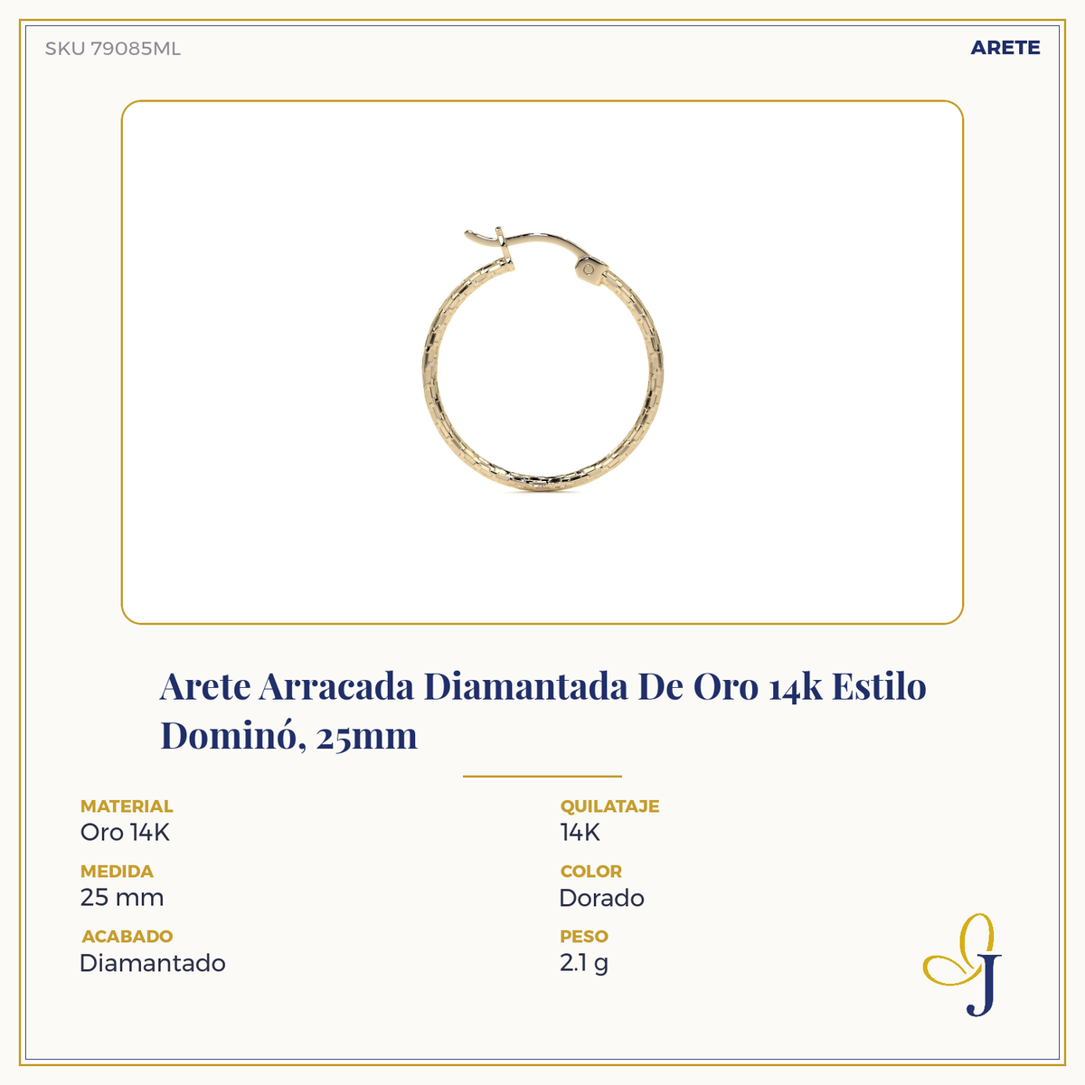 Arete Arracada Diamantada De Oro 14k Estilo Dominó